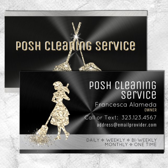 Cleaning Service Brushed Black Metal Gold + Silver Business Card (Creator Uploaded)