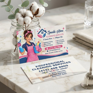 Cleaning Service Business Card Pink Navy
