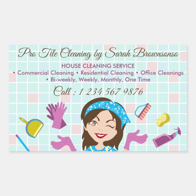 Cleaning Service Business Washing Tile Rectangular Sticker (Front)