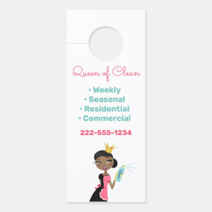 Cleaning Service Ethnic Female Maid Logo Door Hanger