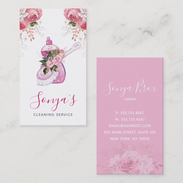 Cleaning Service Floral Watercolor dish soap Business Card (Front/Back)