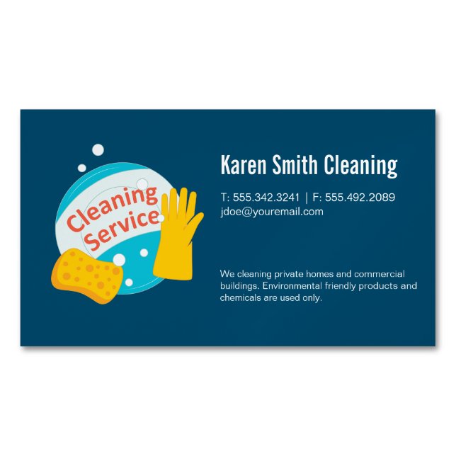 Cleaning Service | Gloves and Sponge Magnetic Business Card (Front)