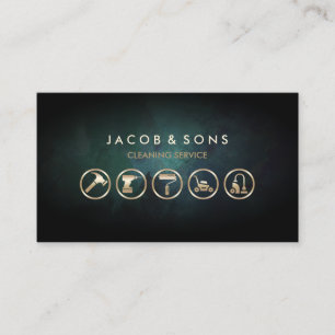 Cleaning Service Gold Icons Business Card