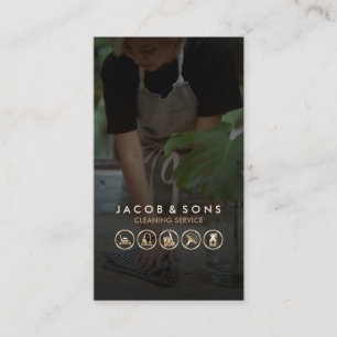 Cleaning Service Gold Icons Cleaner Business Card