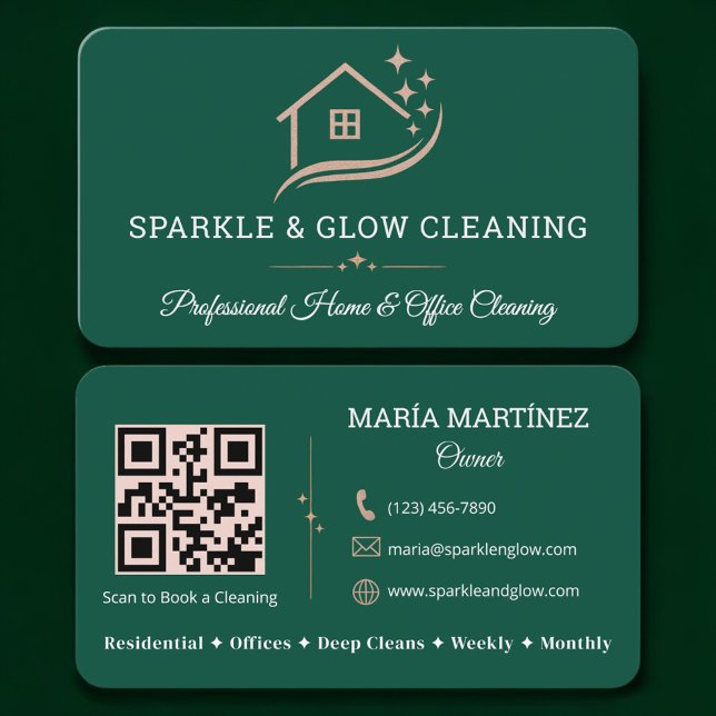 Cleaning Service Green QR Code Professional Business Card (Creator Uploaded)