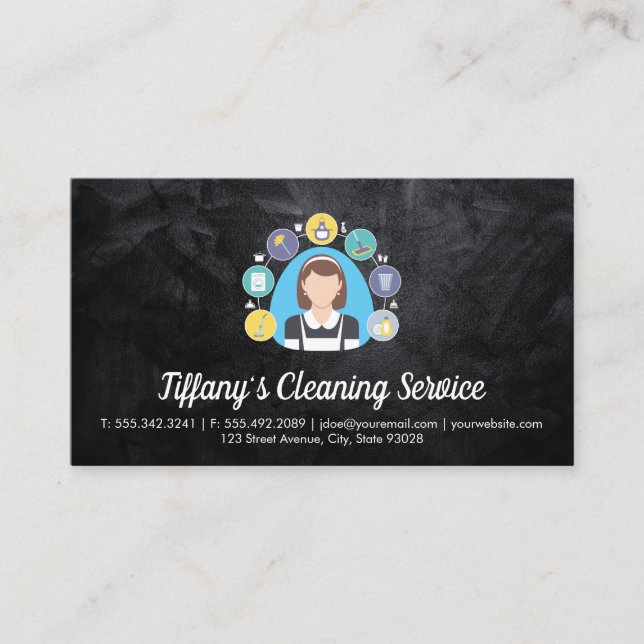 Cleaning Service | House and Broom Logo Business Card (Front)