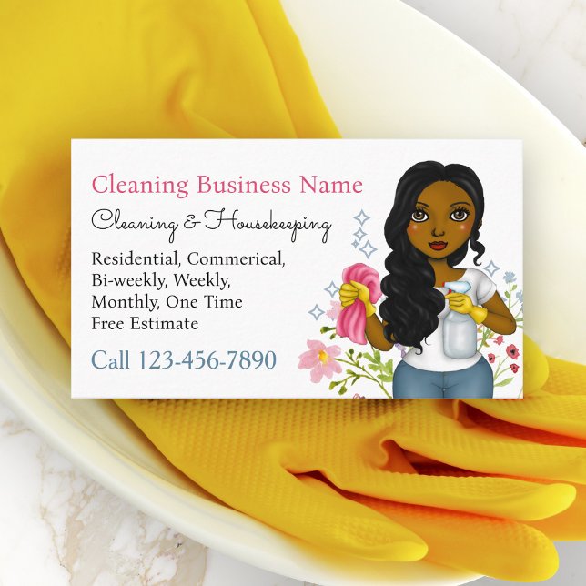 Cleaning Service House Cleaning Janitorial Floral Business Card (Creator Uploaded)