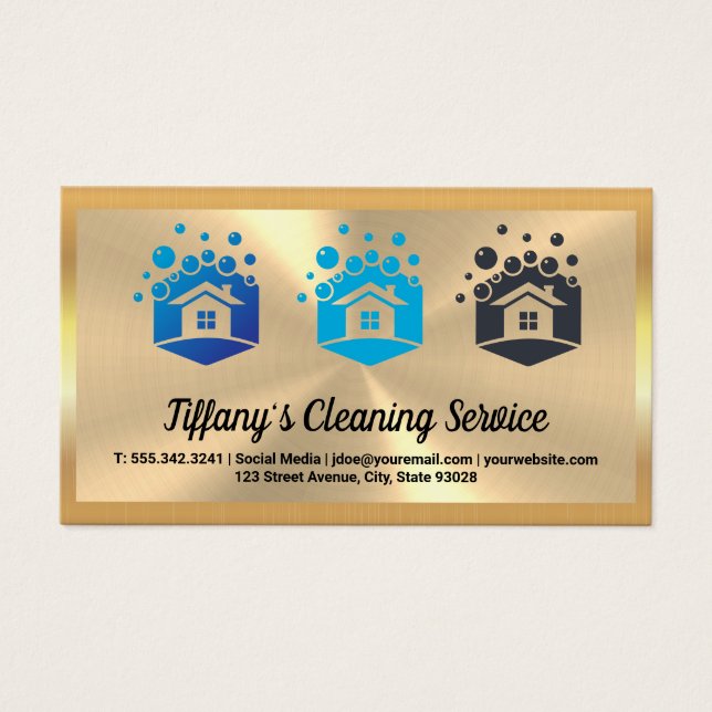Cleaning Service House Logo | Gold Metallic (Front)