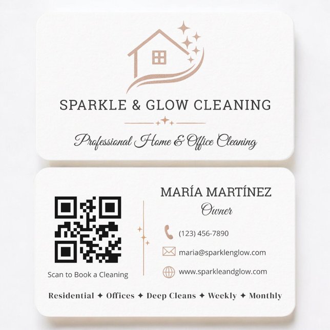 Cleaning Service House Logo QR Code Business Card (Creator Uploaded)