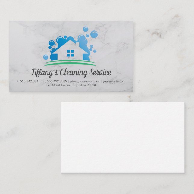 Cleaning Service | House Soap Bubble Logo Business Card (Front/Back)