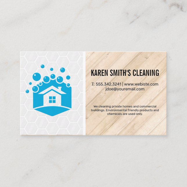 Cleaning Service | House Soap Bubbles Logo Business Card (Front)