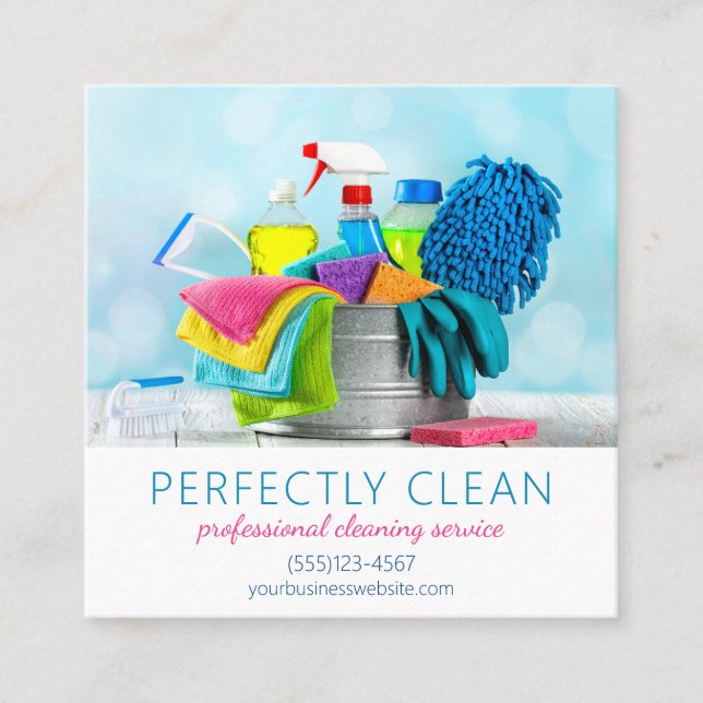 Cleaning Service Housecleaning Supplies Square Business Card (Front)