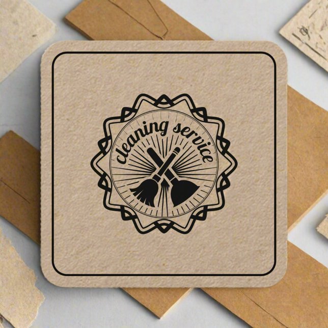 Cleaning Service Housekeeping Maid Craft Rustic Square Business Card (Creator Uploaded)