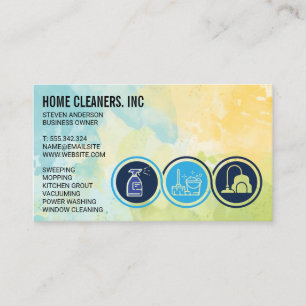 Cleaning Service Icons   Watercolor Background Business Card