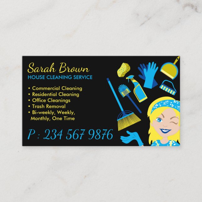 Cleaning Service Janitorial Maid Blonde Business Card (Front)