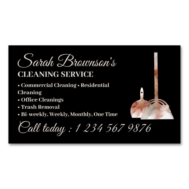 Cleaning Service Janitorial Watercolor Beige Magnetic Business Card (Front)