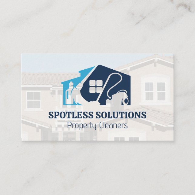 Cleaning Service Logo | Houses Business Card (Front)