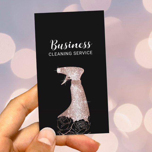 Cleaning Service Luxury Black Floral Spray Cleaner Business Card (Creator Uploaded)