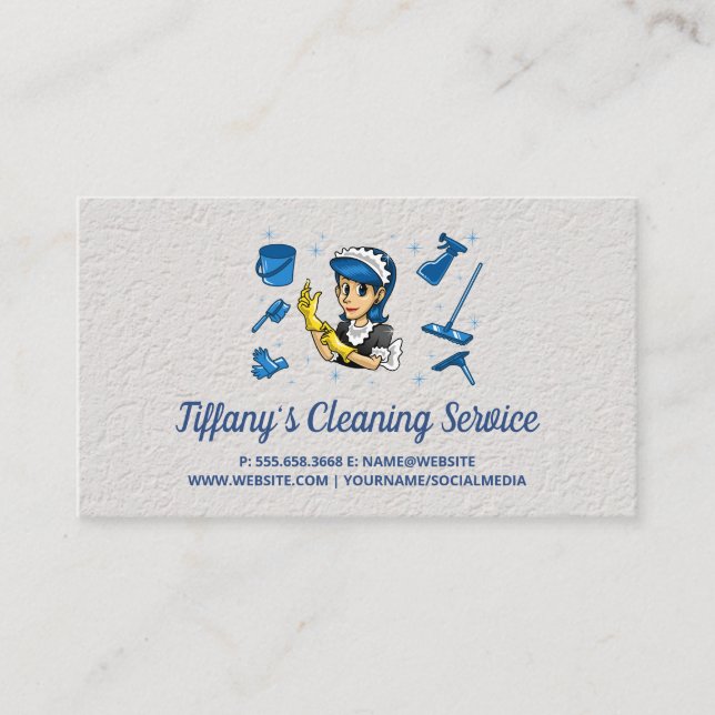 Cleaning Service | Maid Cleaner Logo Business Card (Front)