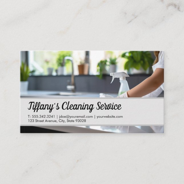 Cleaning Service | Maid Cleaning Countertop Business Card (Front)