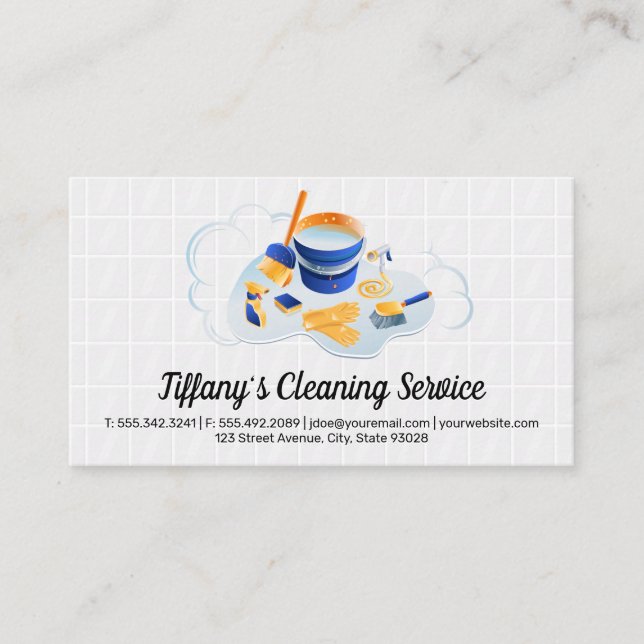 Cleaning Service | Maid Cleaning Supplies Tiles Business Card (Front)