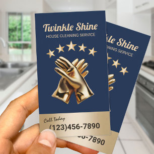 Cleaning Service Maid Golden Gloves Housekeeping Business Card