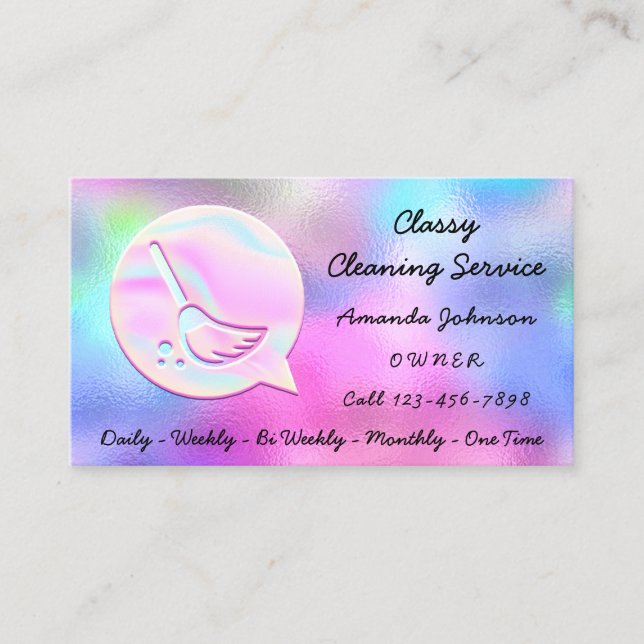 Cleaning Service Maid Home Groom Logo Pink QR Code Business Card (Front)