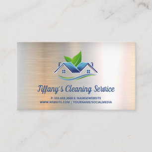 Cleaning Service Maid House Logo Metallic Business Card