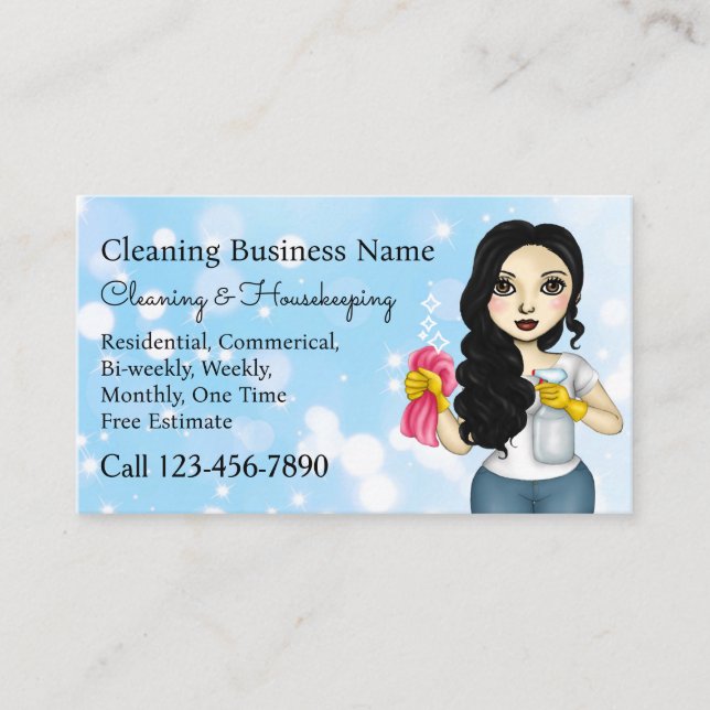 Cleaning Service Maid Housekeeping Janitorial Business Card (Front)