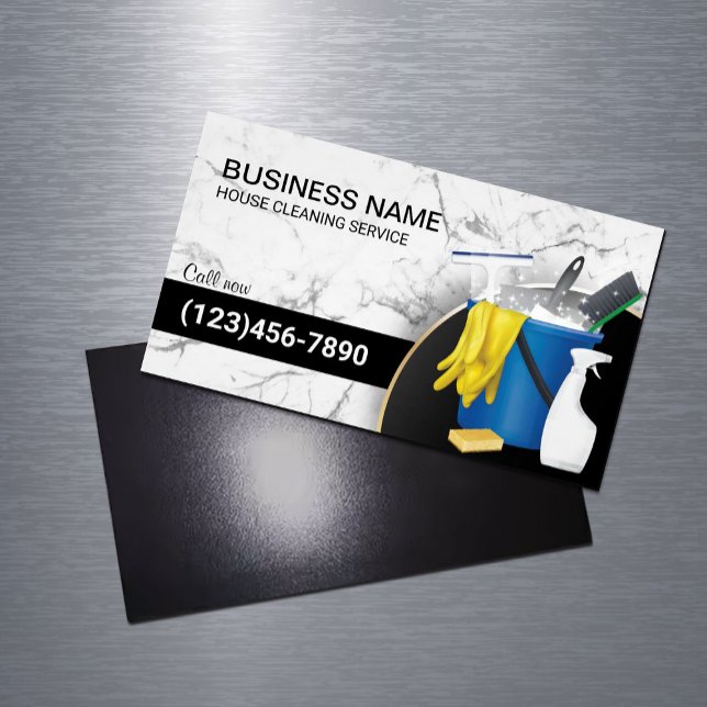 Cleaning Service Maid Housekeeping Trendy Marble Magnetic Business Card (Creator Uploaded)