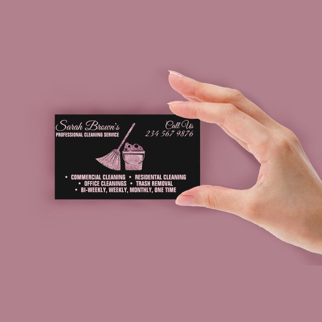 Cleaning Service Maid Janitorial pink sparkling Business Card (Cleaning Service Maid Janitorial pink sparkling Business Card)