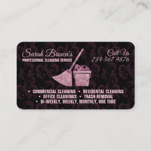 Cleaning Service Maid Janitorial pink swirl Business Card
