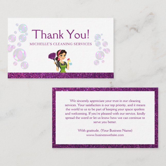 Cleaning Service Maid Sparkle Thank You Business Card (Front/Back)