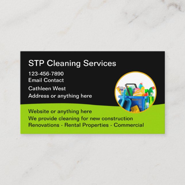Cleaning Service Modern Business Cards (Front)