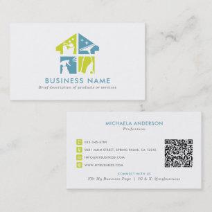 Cleaning Service Modern Logo & QR Code Business Card