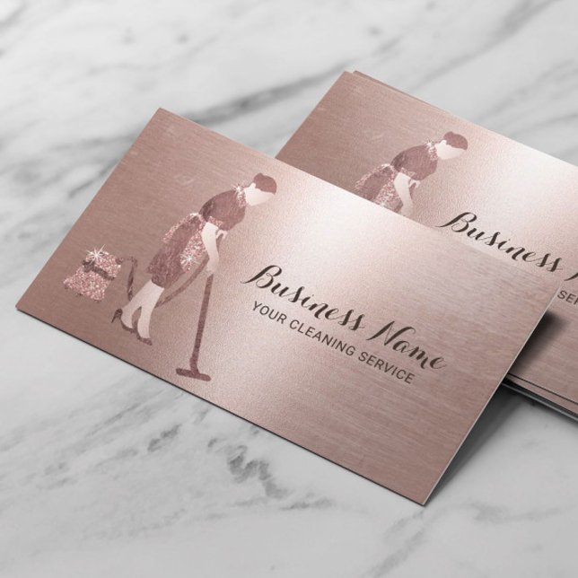 Cleaning Service Modern Rose Gold Maid Business Card (Creator Uploaded)