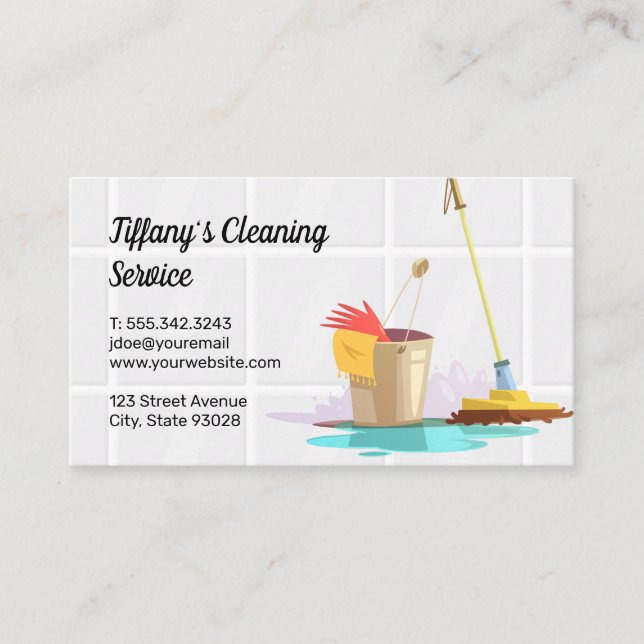 Cleaning Service | Mop and Bucket Tiles Business Card (Front)