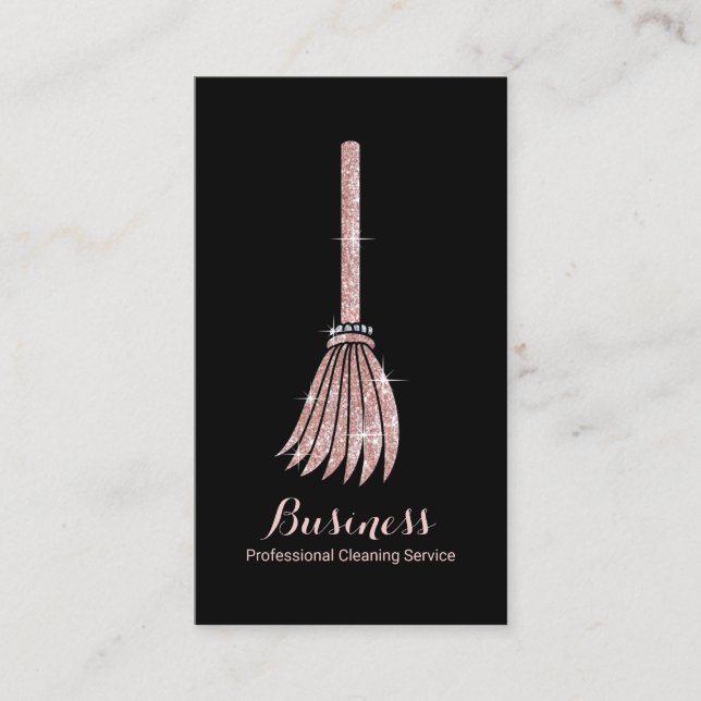 Cleaning Service Rose Gold Broom House Keeping Bus Business Card (Front)