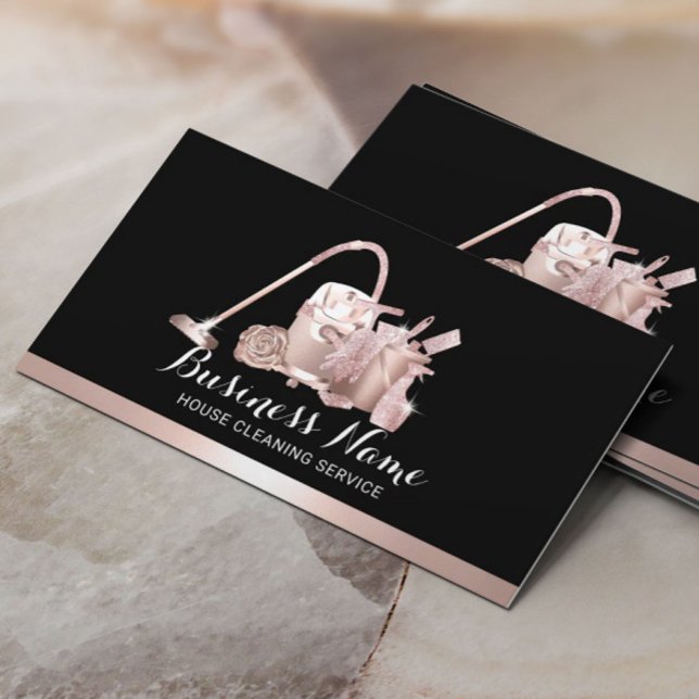Cleaning Service Rose Gold Maid Housekeeping Business Card (Creator Uploaded)