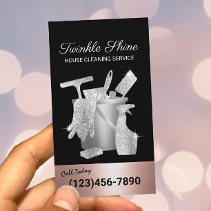 Cleaning Service Rose Gold & Silver House Keeping Business Card