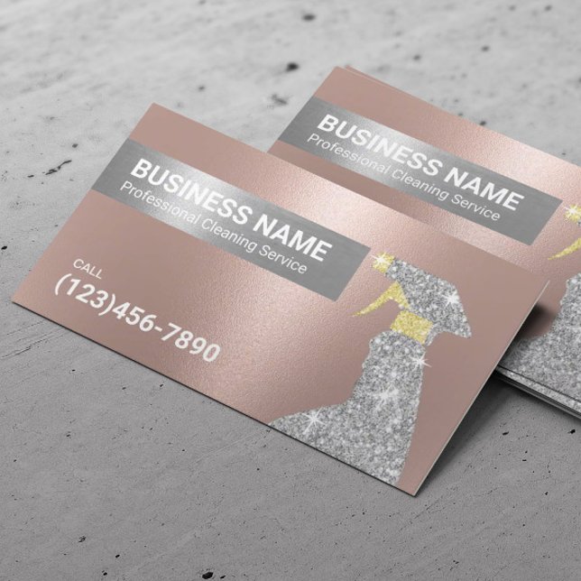 Cleaning Service Rose Gold & Silver Maid Business Card (Creator Uploaded)