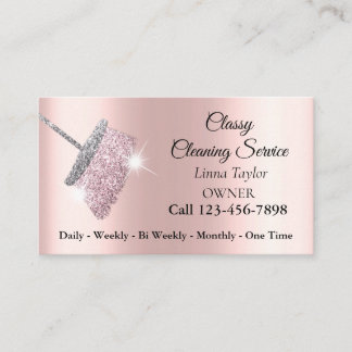 Cleaning Service Rose Silver Pink Business Card