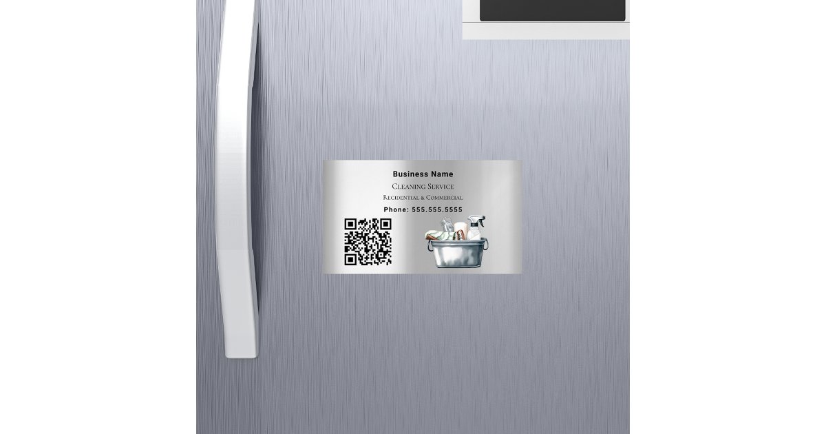 Cleaning service silver QR code Magnetic Business Card | Zazzle