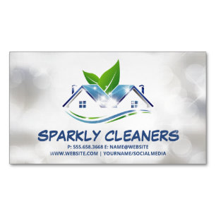 Cleaning Service   Sparkly House Logo Magnetic Business Card