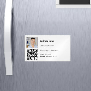 Cleaning service white photo QR code Magnetic Business Card