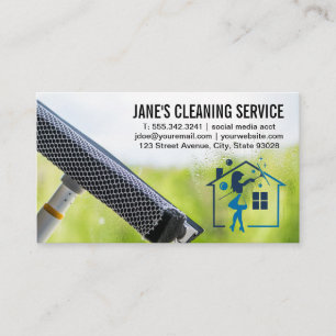 Cleaning Service   Window Cleaning Squeegee Logo Business Card