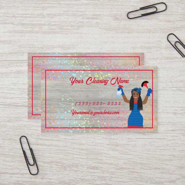 Cleaning Service with cleaners, Lady Business Card (Front/Back In Situ)