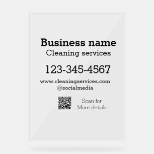 Cleaning services add number website email address acrylic sign