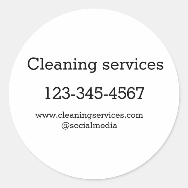 Cleaning services add number website email address classic round sticker (Front)