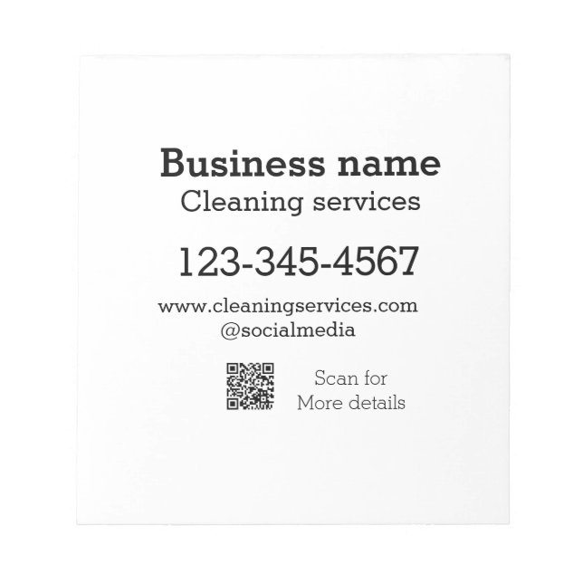 Cleaning services add number website email address notepad (Front)